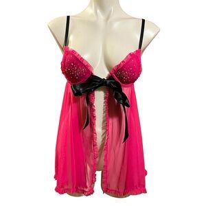 Victoria’s Secret Sexy Little Things Babydoll Nightie Ruffle Tulle Bling 36B